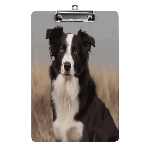 YJWANDO A4-Klemmbrett für 100 Blatt Border Collie-Druck, Acryl-Klemmbrett, Büro-Klemmbrett für Restaurants, Unternehmen, Outdoor, Stil von YJWANDO