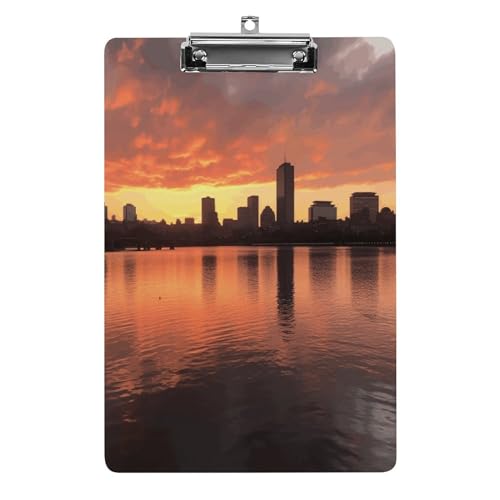 YJWANDO A4-Klemmbrett für 100 Blatt Boston Charles River City Skyline Sonnenuntergang Druck Acryl Klemmbrett Büro Klemmbrett für Restaurants, Unternehmen, Outdoor, Stil von YJWANDO