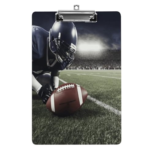 YJWANDO Klemmbrett A4, für 100 Blatt, American Football-Druck, Acryl-Klemmbrett, Büro-Klemmbrett für Restaurants, Unternehmen, Outdoor, Stil von YJWANDO