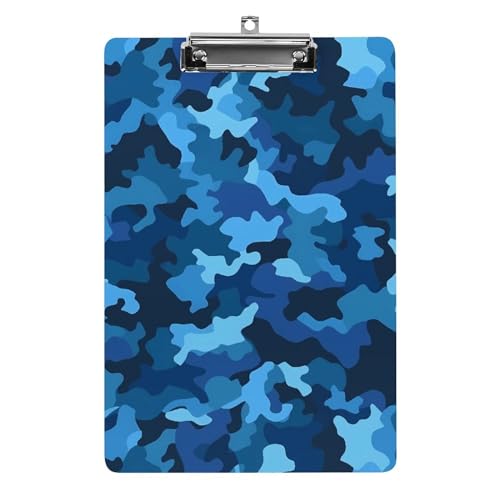 YJWANDO Klemmbrett A4, für 100 Blatt, blaues Camouflage-Druck, Acryl-Klemmbrett, Büro-Klemmbrett für Restaurants, Unternehmen, Outdoor, Stil von YJWANDO