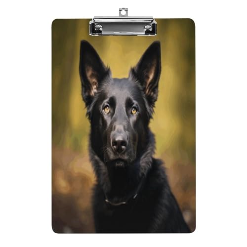 YJWANDO Klemmbrett A4, für 100 Blatt, schwarzer deutscher Schäferhund, Acryl-Klemmbrett, Büro-Klemmbrett für Restaurants, Unternehmen, Outdoor, Stil von YJWANDO