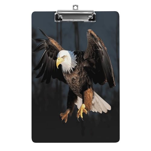 YJWANDO Klemmbrett A4, hält 100 Blatt, 3D-Weißkopfseeadler-Druck, Acryl-Klemmbrett, Büro-Klemmbrett für Restaurants, Unternehmen, Outdoor, Stil von YJWANDO