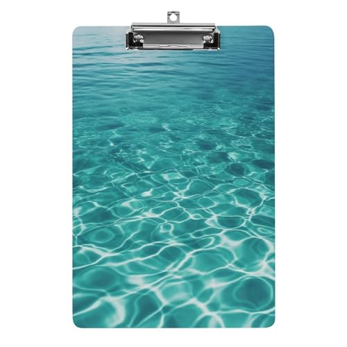 YJWANDO Klemmbrett A4, hält 100 Blatt, blaues Aqua-Pool-Wasserdruck, Acryl-Klemmbrett, Büro-Klemmbrett für Restaurants, Unternehmen, Outdoor, Stil von YJWANDO