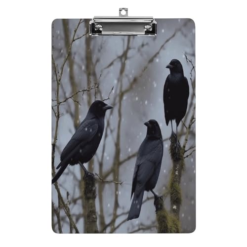 YJWANDO Klemmbrett A4 für 100 Blatt schwarze Krähe Vögel Druck Acryl Klemmbrett Büro Klemmbrett für Restaurants, Unternehmen, Outdoor, Stil von YJWANDO