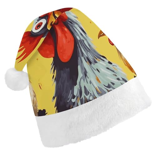 YJWANDO Weihnachtsmütze, Kunst Huhn Malerei Druck Winter Weihnachten Feiern Festliche Nikolausmütze von YJWANDO