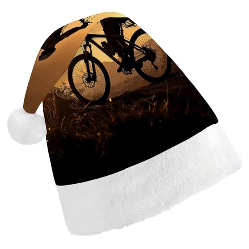 YJWANDO Weihnachtsmütze, Mountainbike am Abend, bedruckt, Winter, Weihnachtsfeiern, festliche Nikolausmütze von YJWANDO