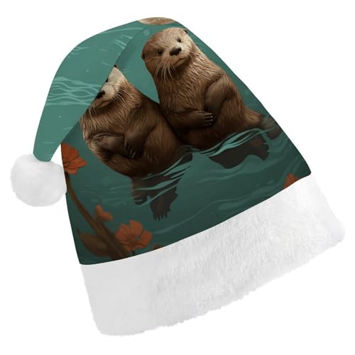 YJWANDO Weihnachtsmütze, Otter in Love Druck, Winter, Weihnachtsfeiern, festliche Nikolausmütze von YJWANDO