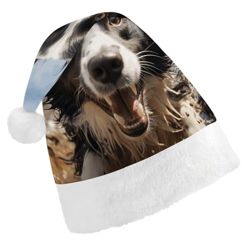 YJWANDO Weihnachtsmütze, Pastor Border Collie Print Winter Weihnachten Feiern Festliche Nikolausmütze von YJWANDO