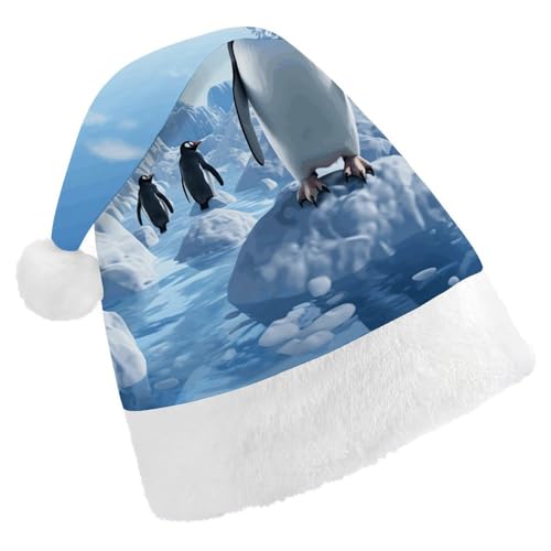 YJWANDO Weihnachtsmütze, Pinguin, Antarktis, Eisdruck, Winter, Weihnachtsfeiern, festliche Nikolausmütze von YJWANDO