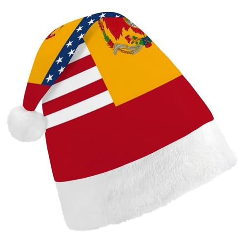 YJWANDO Weihnachtsmütze, amerikanische Spanien-Flagge, Druck, Winter, Weihnachtsfeiern, festliche Nikolausmütze von YJWANDO