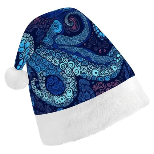 YJWANDO Weihnachtsmütze, blauer Oktopus-Druck, Winter, Weihnachtsfeiern, festliche Nikolausmütze von YJWANDO