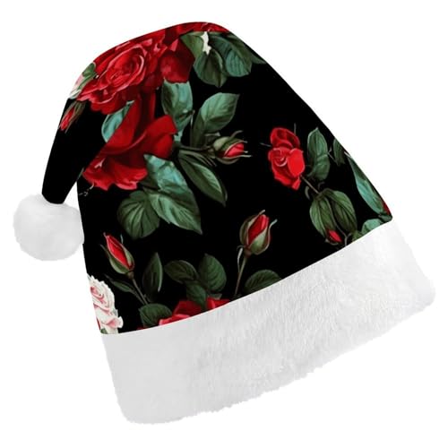 YJWANDO Weihnachtsmütze, schöne Rose Geschenk Druck Winter Weihnachten Feiern Festliche Nikolausmütze von YJWANDO