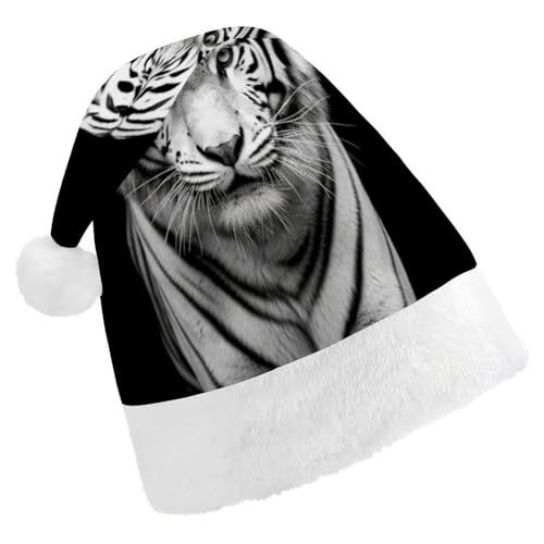 YJWANDO Weihnachtsmütze, schwarz-weißer Tiger-Druck, Winter, Weihnachtsfeier, festliche Nikolausmütze von YJWANDO