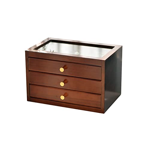 Make-up-Organizer Schmuckschatulle Retro-Schmuckschatulle mit Holzschublade Doppelte/dreifache Aufbewahrungsbox für Ringe, Ohrringe, Halsketten und Armbänder Integrierte Beflockung 11,81 Zoll Sc von YJYJY