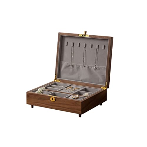 Schmuck-Organizer, Schmuckschatulle, 11,81 Zoll, Schmuckschatulle, Aufbewahrungsbox, kleine Schmuckschatulle, schwarze Walnuss-Box, kann zur Aufbewahrung von Ringen, Armbändern, Halsketten, Ohrri von YJYJY