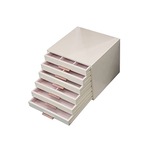 Schmuckschatulle Schmuckschatulle Aufbewahrungsbox mit 6 Schubladen Kosmetikbox Aufbewahrungsbox für Ringe, Ohrringe, Halsketten, Armbänder, Lippenstifte, Uhren, integrierte Beflockung, 9,96 Zoll von YJYJY