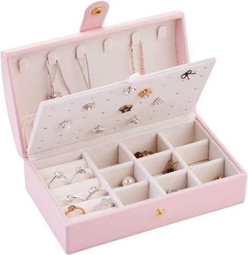 Schmuckschatulle für Damen, Reise-Schmuckschatulle, tragbare Schmuckschatulle, für Ohrringe, Halsketten, Ringe, Schmuck-Organizer, herausnehmbare Trennwand, Schmuckschatulle, Aufbewahrungsbox, S von YJYJY