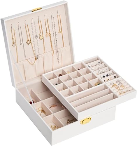 Schmuckschatulle für Frauen, Reise-Schmuckschatulle, Schmuckschatulle mit großem Fassungsvermögen, Ring-, Halsketten-, Schmuck-Organizer, Ohrringe-Schmuck, doppelte Aufbewahrungsbox, herausnehmba von YJYJY