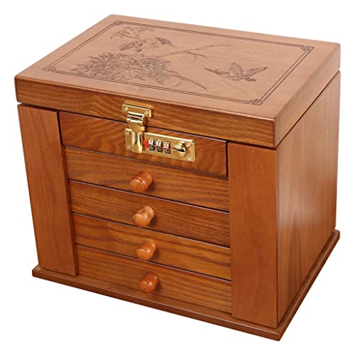 YJYJY Schmuckschatulle-Organizer, Schmuckschatulle, Schmuckaufbewahrungsbox, große Kapazität, einfache Retro-Finishing-Box, Schubladen-Präsentationsständer, Spiegel, Schmuck-Organizer, klein von YJYJY