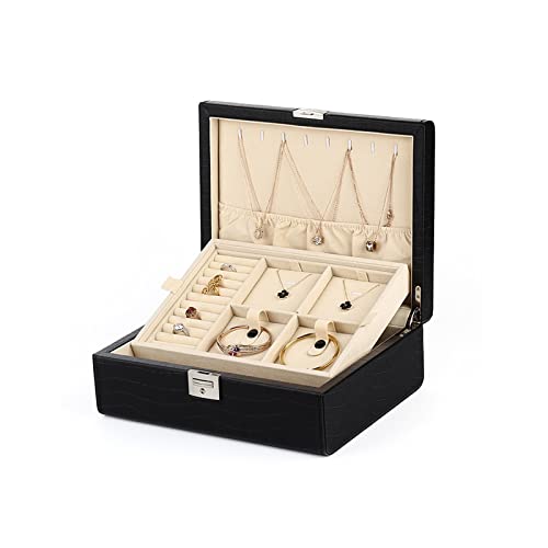 YJYJY Schmuckschatulle für Frauen, Mädchen, Freundin, Ehefrau, Aufbewahrungsbox aus PU-Leder für Schmuck mit zweilagigem Display für Ohrringe, Armbänder, Ringe von YJYJY