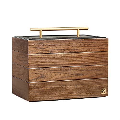 YJYJY Schmuckschatulle mit 4 Ebenen, massives Holz, Schmuckschatulle für Damen, Schmuckschrank, Ringe, Halsketten, Geschenk-Aufbewahrungsbox, Walnussholz-Farb-Organizer mit Griff, Schmuck-Organizer von YJYJY