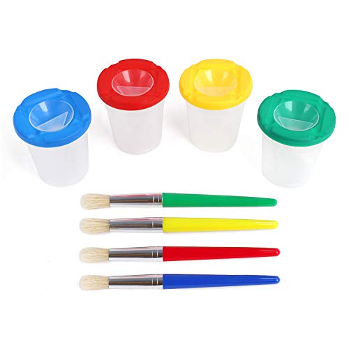 Malpinsel Pinselbecher Set 4 Farben Malbecher Farbbecher mit Verschüttschutz Waschen Cup mit Auslaufschutz Deckel Malbecher mit Deckel 4 Farben Painting Pinsel von YJZQ