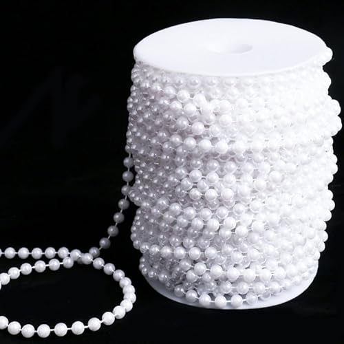 YKAFADE 1 Rolle 6mm * 30m Perlengirlande Perlenband,Weiß Perlenkette Deko Kunstperlenkette Angelschnur Perlen Girlande für Hochzeit, Party, Schmuckherstellung DIY Handwerk Haarschmuck Tischdeko von YKAFADE