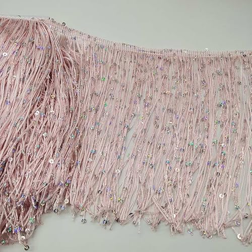 YKAFADE 10 Meter Länge 20cm Breite Pailletten Fransenbordüre Fransenband DIY Fransen Tanzfransen Geschnitten Fransenborte für DIY, Lateinisches Kleid Nähzubehör Kostüm Vorhänge Dekoration-Rosa von YKAFADE