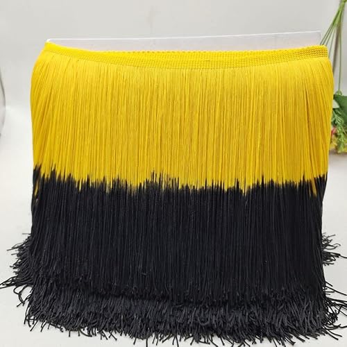 YKAFADE 10 Meter Länge DIY Fransen Tanzfransen Geschnitten Fransenborte 20 cm breit Regenbogen Gradientenfarbe Fransenband fur DIY Nähzubehör Kostüm Trimmen Apparel Lateinisches -Gold + schwarz von YKAFADE