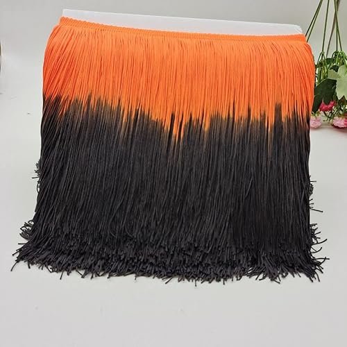 YKAFADE 10 Meter Länge DIY Fransen Tanzfransen Geschnitten Fransenborte 20 cm breit Regenbogen Gradientenfarbe Fransenband fur DIY Nähzubehör Kostüm Trimmen Apparel Lateinisches -Orange + schwarz von YKAFADE