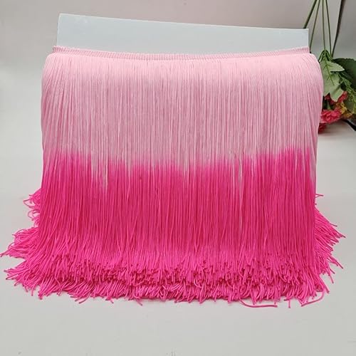 YKAFADE 10 Meter Länge DIY Fransen Tanzfransen Geschnitten Fransenborte 20 cm breit Regenbogen Gradientenfarbe Fransenband fur DIY Nähzubehör Kostüm Trimmen Apparel Lateinisches -Pink + Rose von YKAFADE