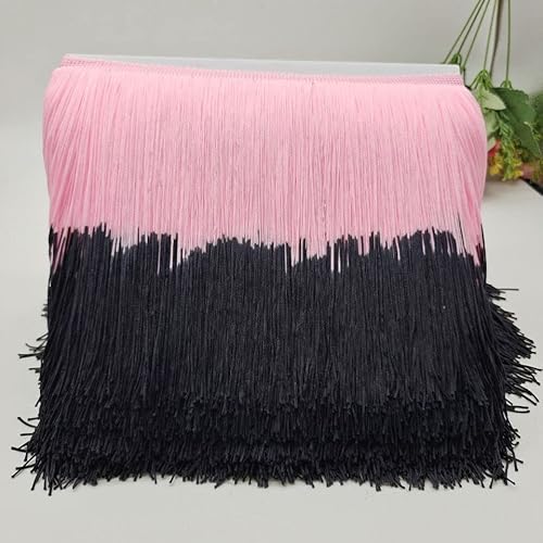 YKAFADE 10 Meter Länge DIY Fransen Tanzfransen Geschnitten Fransenborte 20 cm breit Regenbogen Gradientenfarbe Fransenband fur DIY Nähzubehör Kostüm Trimmen Apparel Lateinisches -Pink + Schwarz von YKAFADE