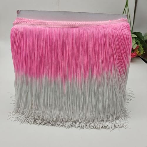 YKAFADE 10 Meter Länge DIY Fransen Tanzfransen Geschnitten Fransenborte 20 cm breit Regenbogen Gradientenfarbe Fransenband fur DIY Nähzubehör Kostüm Trimmen Apparel Lateinisches -Pink + weiß von YKAFADE