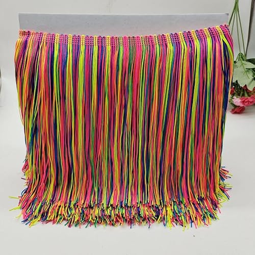 YKAFADE 10 Meter Länge DIY Fransen Tanzfransen Geschnitten Fransenborte 20 cm breit Regenbogen Gradientenfarbe Fransenband fur DIY Nähzubehör Kostüm Trimmen Apparel Lateinisches -Regenbogenfarbe von YKAFADE