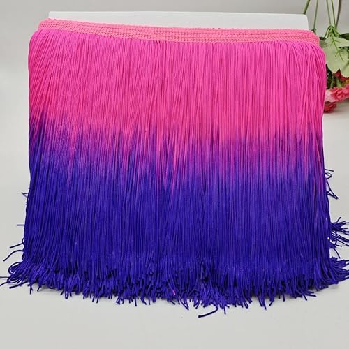 YKAFADE 10 Meter Länge DIY Fransen Tanzfransen Geschnitten Fransenborte 20 cm breit Regenbogen Gradientenfarbe Fransenband fur DIY Nähzubehör Kostüm Trimmen Apparel Lateinisches -Rose + Blau von YKAFADE