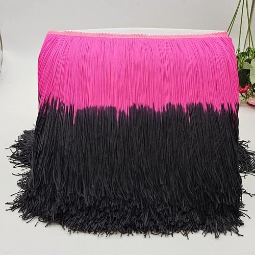 YKAFADE 10 Meter Länge DIY Fransen Tanzfransen Geschnitten Fransenborte 20 cm breit Regenbogen Gradientenfarbe Fransenband fur DIY Nähzubehör Kostüm Trimmen Apparel Lateinisches -Rose + Schwarz von YKAFADE