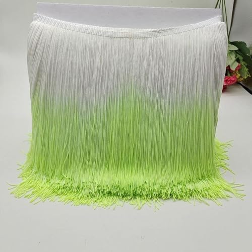 YKAFADE 10 Meter Länge DIY Fransen Tanzfransen Geschnitten Fransenborte 20 cm breit Regenbogen Gradientenfarbe Fransenband fur DIY Nähzubehör Kostüm Trimmen Apparel Lateinisches -Weiß + grün von YKAFADE