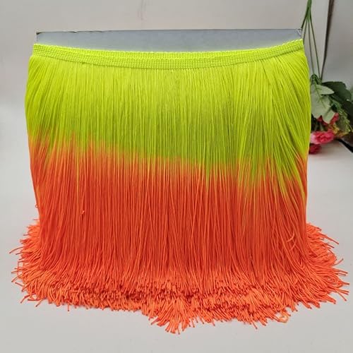 YKAFADE 10 Meter Länge DIY Fransen Tanzfransen Geschnitten Fransenborte 20 cm breit Regenbogen Gradientenfarbe Fransenband fur DIY Nähzubehör Kostüm Trimmen Apparel Lateinisches -gelb + Orange von YKAFADE