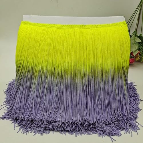 YKAFADE 10 Meter Länge DIY Fransen Tanzfransen Geschnitten Fransenborte 20 cm breit Regenbogen Gradientenfarbe Fransenband fur DIY Nähzubehör Kostüm Trimmen Apparel Lateinisches -gelb + lila von YKAFADE