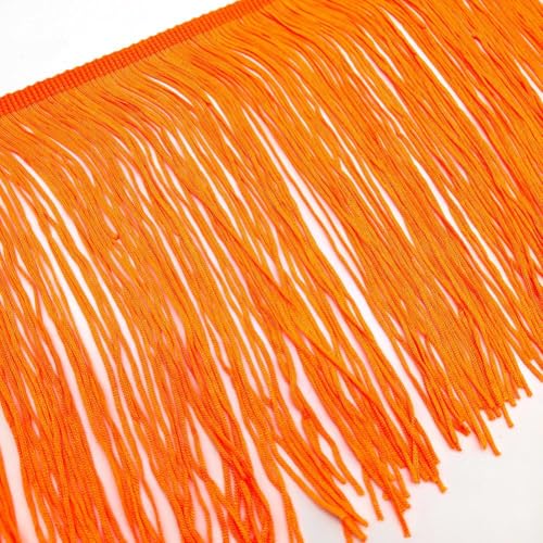 YKAFADE 10 Meters 20cm Quaste Seide Fransen Geschnitten Fransenborte Fransenband Dekoband Fransenbordüre Nähzubehör für Tanzfransen Nähen DIY Basteln Kleidung Vorhänge Dekoration -Orange von YKAFADE