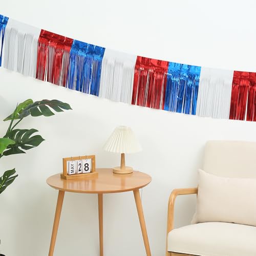 YKAFADE 10 Stück Metall Lametta Vorhänge Folie Fransen Blau weiß rot Metallic Tinsel Vorhange Hintergrund Fringe Fransenvorhang für Hochzeit Party Geburtstag Dekoration Hintergrund Foto Requisiten von YKAFADE