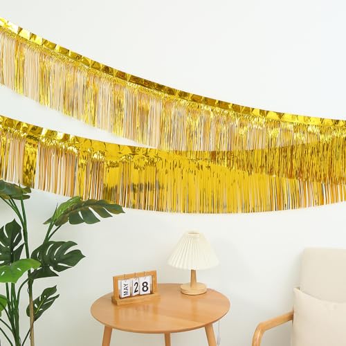 YKAFADE 10 Stück Metall Lametta Vorhänge Folie Fransen Gold Metallic Tinsel Vorhange Hintergrund Fringe Fransenvorhang für Hochzeit Party Geburtstag Dekoration Hintergrund Foto Requisiten von YKAFADE