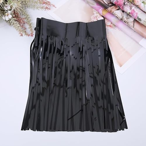 YKAFADE 10 Stück Metall Lametta Vorhänge Folie Fransen Schwarz Metallic Tinsel Vorhange Hintergrund Fringe Fransenvorhang für Hochzeit Party Geburtstag Dekoration Hintergrund Foto Requisiten von YKAFADE