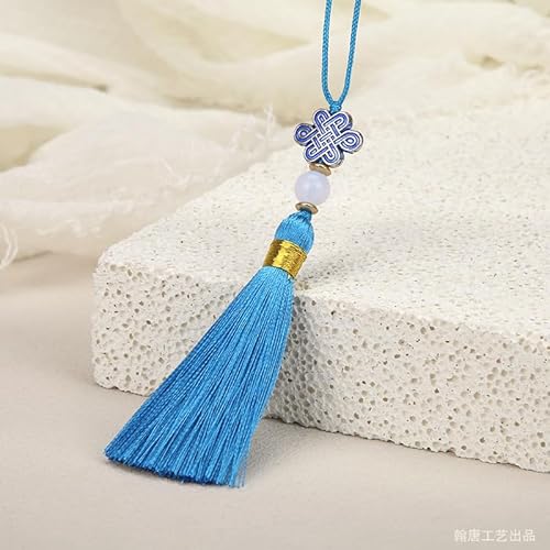 YKAFADE 10 Stück Quasten Anhänger,15cm Mini Quasten Handgemachte Seidige Quaste Schlüsselanhänger mit Perlen Chinesische Quaste für DIY-Projekte, Lesezeichen Tasche Schmuck Basteln-Blau von YKAFADE