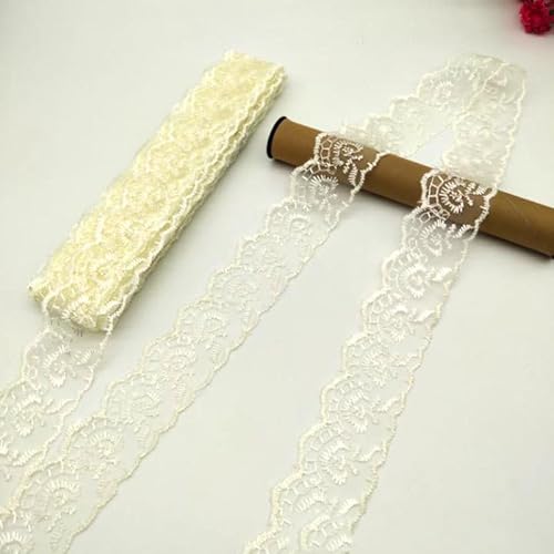 YKAFADE 10 Yard 4cm Breite Stickerei Spitzenbesatz Spitzenband DIY Dekorative Spitze Zierband Dekoband Spitzen Borten Bänder zum Nähen Handwerk Dessous Hochzeitskleid Haus Deko,Beige Weiß von YKAFADE