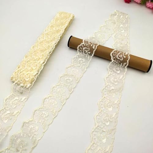 YKAFADE 10 Yard 4cm Breite Stickerei Spitzenbesatz Spitzenband DIY Dekorative Spitze Zierband Dekoband Spitzen Borten Bänder zum Nähen Handwerk Dessous Hochzeitskleid Haus Deko,Beige von YKAFADE