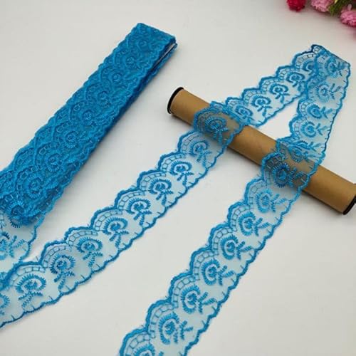 YKAFADE 10 Yard 4cm Breite Stickerei Spitzenbesatz Spitzenband DIY Dekorative Spitze Zierband Dekoband Spitzen Borten Bänder zum Nähen Handwerk Dessous Hochzeitskleid Haus Deko,Blau von YKAFADE