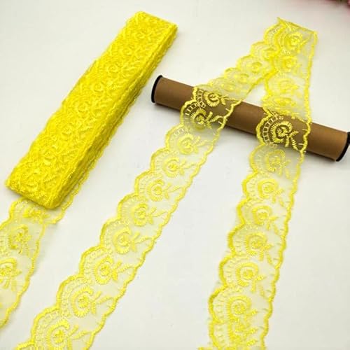 YKAFADE 10 Yard 4cm Breite Stickerei Spitzenbesatz Spitzenband DIY Dekorative Spitze Zierband Dekoband Spitzen Borten Bänder zum Nähen Handwerk Dessous Hochzeitskleid Haus Deko,Gelb #2 von YKAFADE