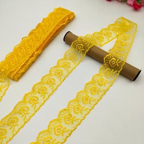 YKAFADE 10 Yard 4cm Breite Stickerei Spitzenbesatz Spitzenband DIY Dekorative Spitze Zierband Dekoband Spitzen Borten Bänder zum Nähen Handwerk Dessous Hochzeitskleid Haus Deko,Gelb von YKAFADE