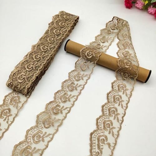 YKAFADE 10 Yard 4cm Breite Stickerei Spitzenbesatz Spitzenband DIY Dekorative Spitze Zierband Dekoband Spitzen Borten Bänder zum Nähen Handwerk Dessous Hochzeitskleid Haus Deko,Khaki von YKAFADE